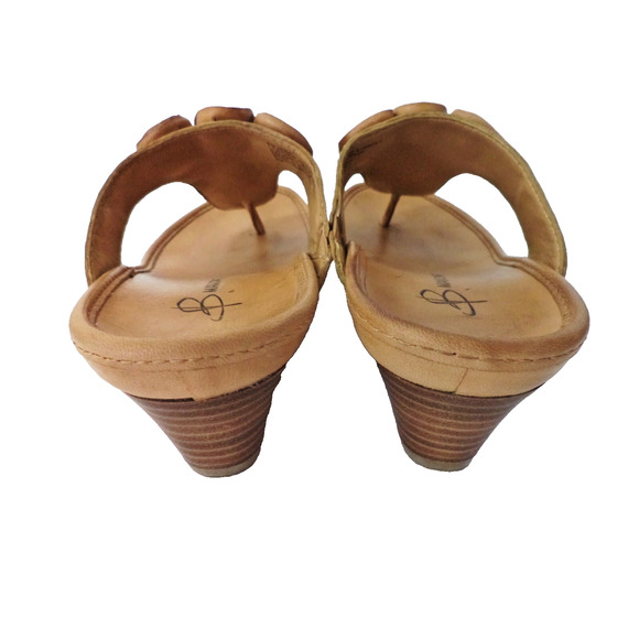 B MAKOWSKY JENA SZ 8M LT BROWN SMOOTH LEATHER WEDGE THONG T-STRAP SANDAL SHOE - Picture 4 of 8